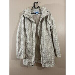 Columbia Omnitech long rain jacket Black And White geometric women’s medium